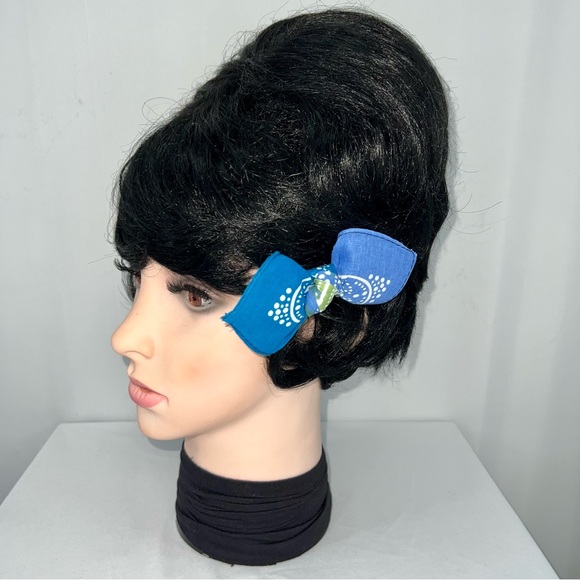 Dark Tie Dye Paisley Bandana Knotted Hair Bow - Picture 6 of 11